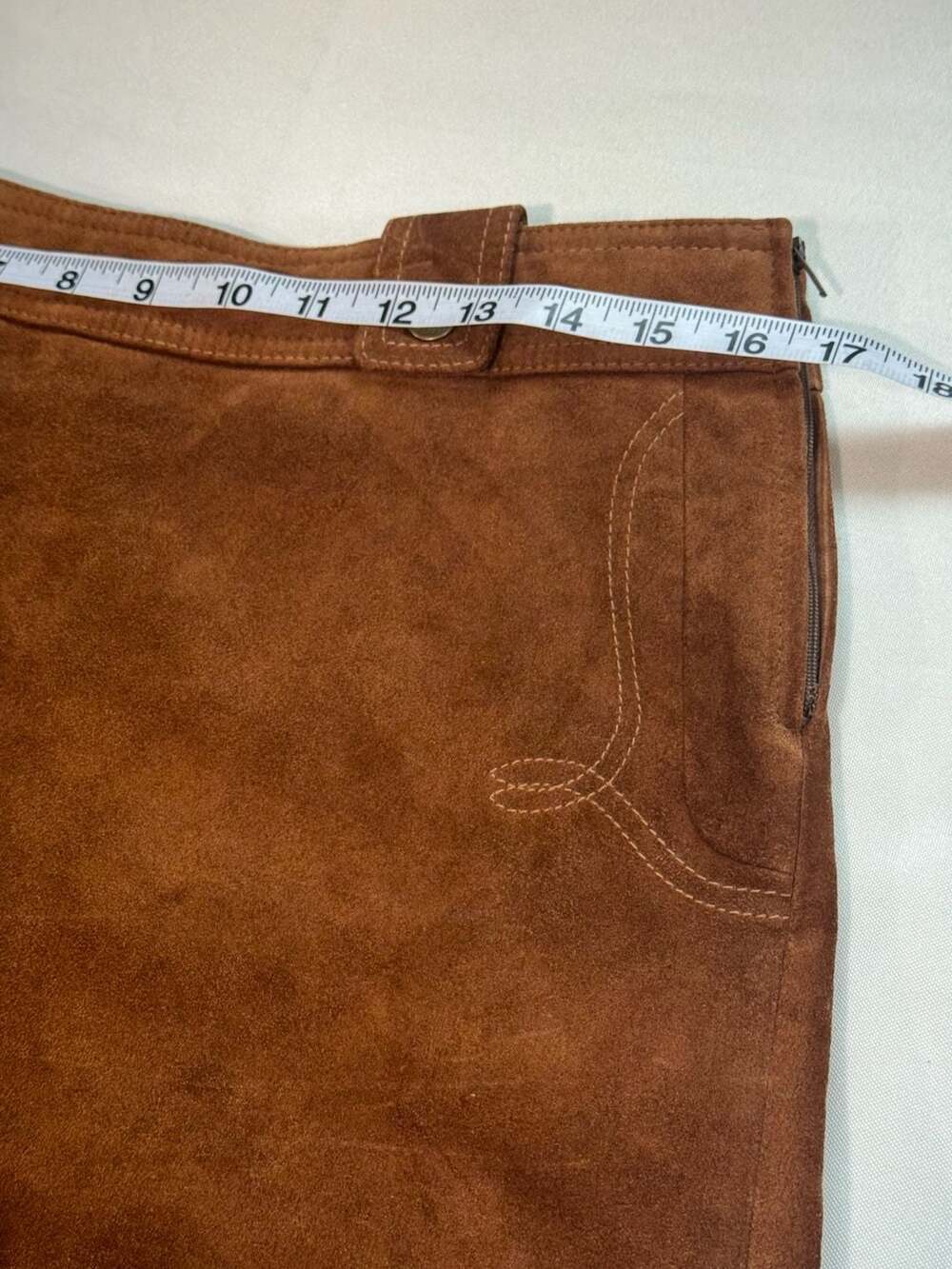 Y2K Suede Leather Mini Skirt Western Boho 70s Moto Brown Women’s Size 6 - Picture 8 of 12
